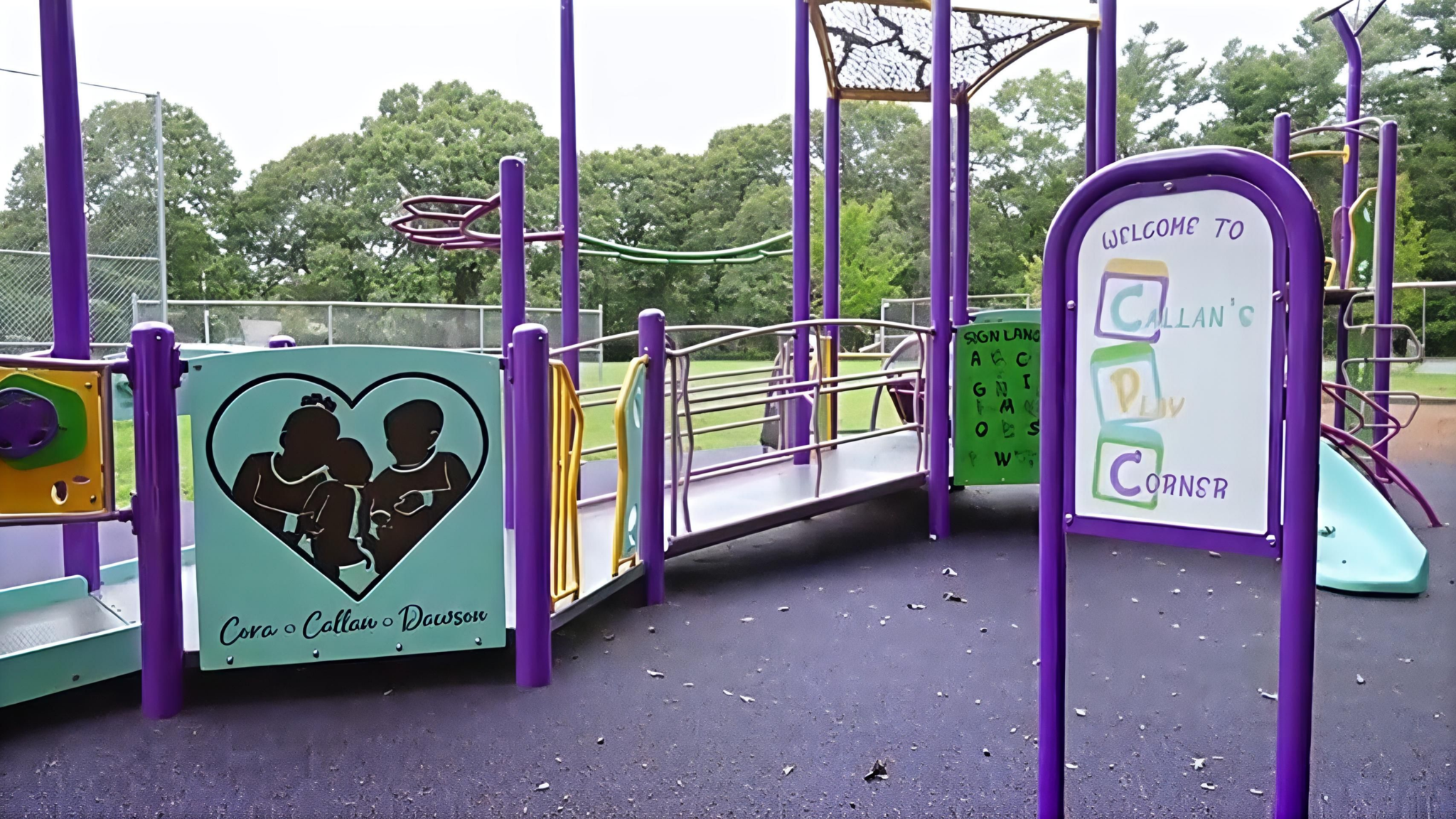 The Clancy Family Playground in Duxbury, Massachusetts, dedicated to Cora, Dawson and Callan Clancy
