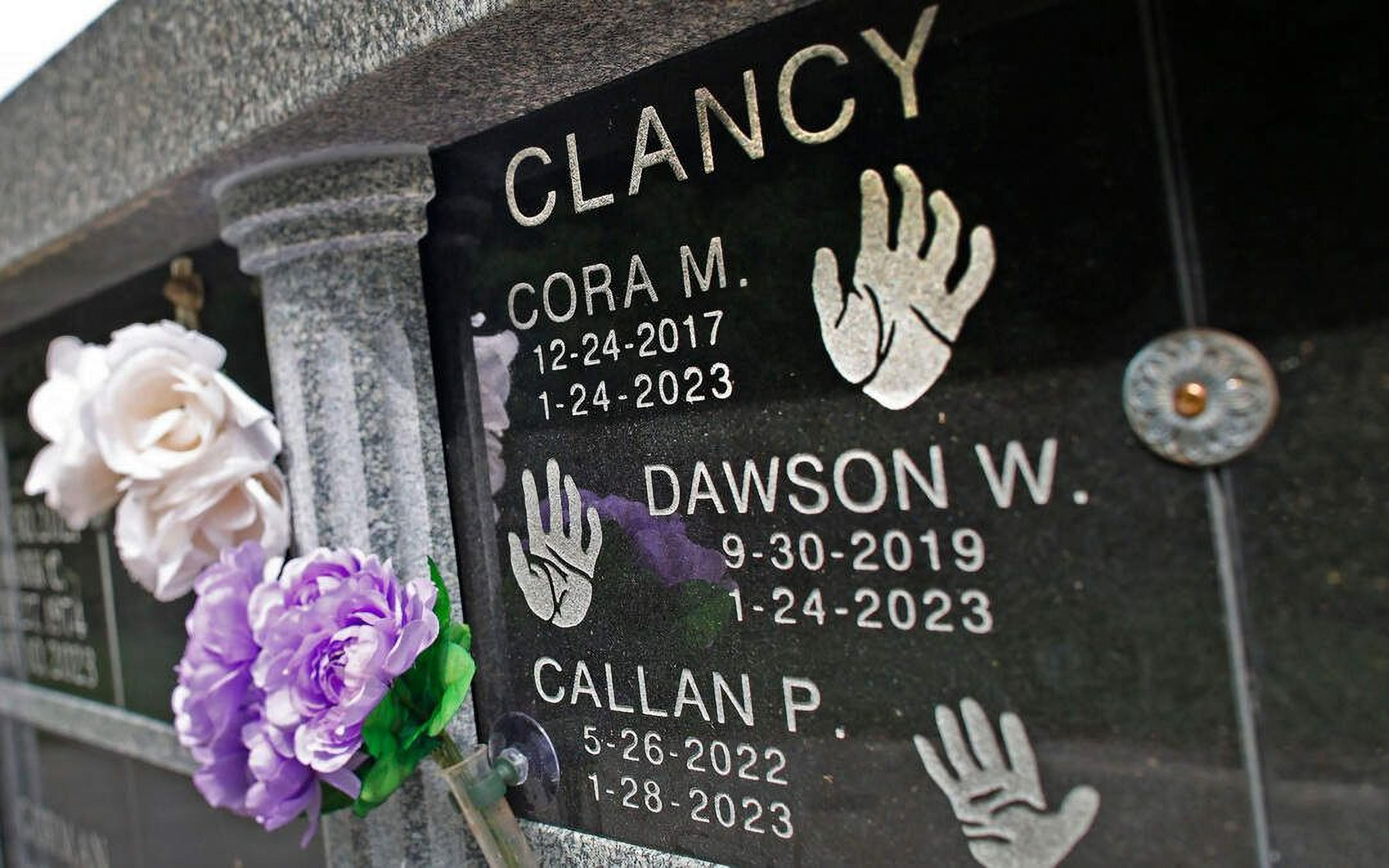 Headstone of Cora Marie, Dawson William and Callan Patrick Clancy